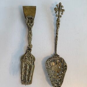 Italian Ornate Brass Decorative Serving Fork and Server Set